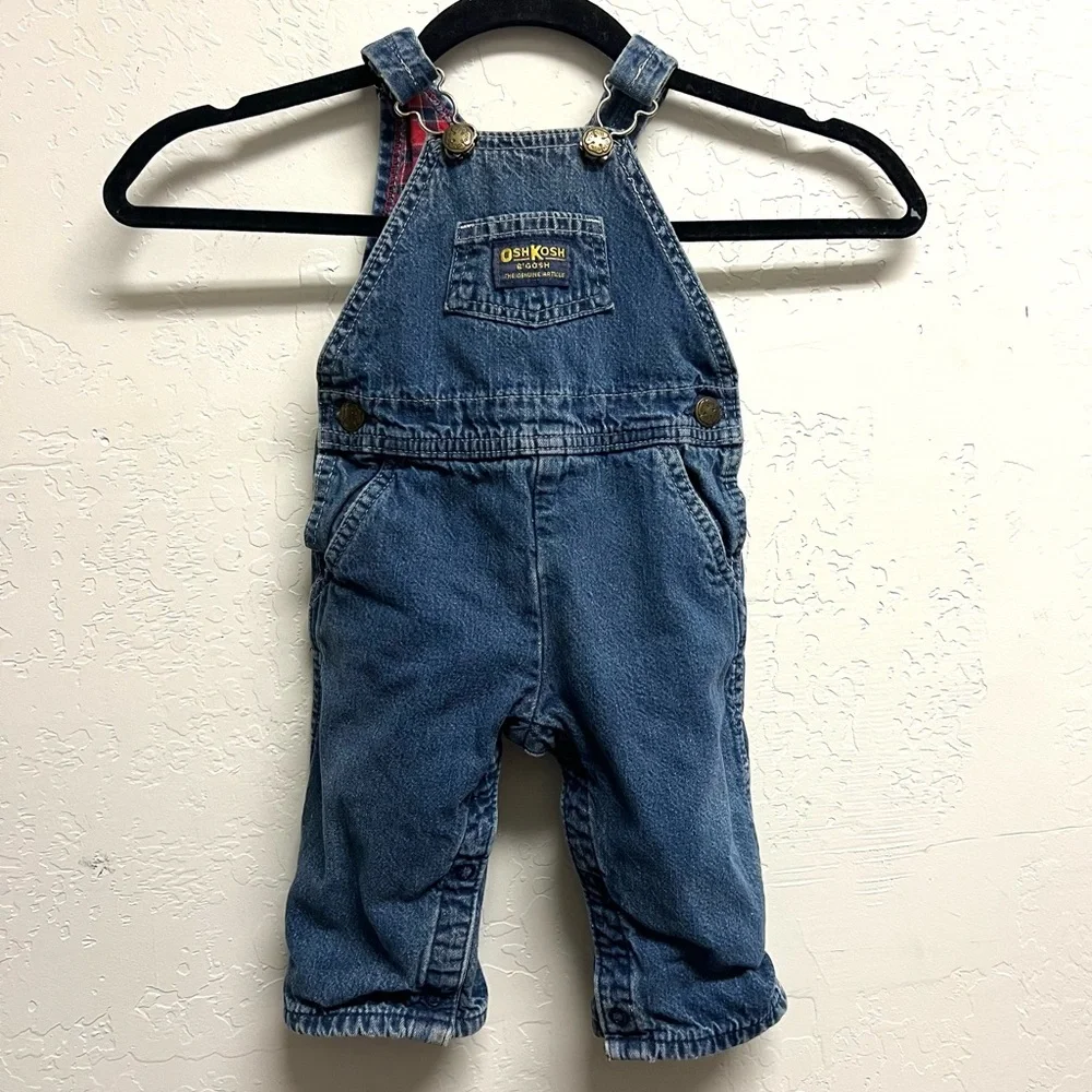 Vintage Osh Kosh B’gosh Toddler Baby Overalls Flannel Lined Vestbak Size 18 mo